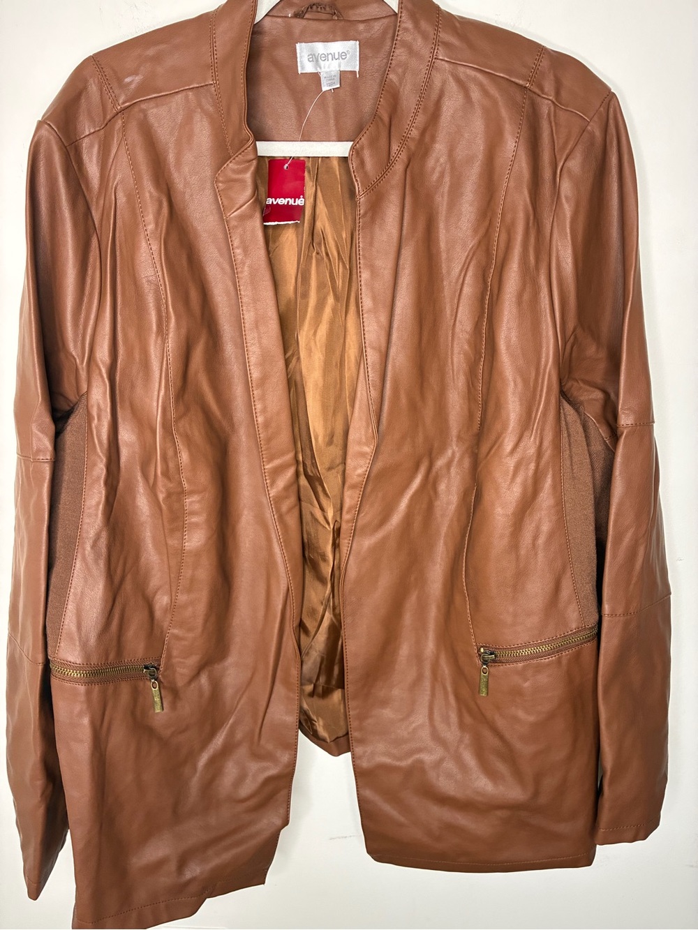 Avenue Boho, Cognac Brown Leather Open-Front Jacket
